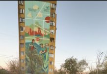 На фоне высоток Караганды появился яркий мурал