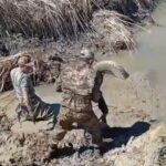 Подростки решили сократить путь и увязли в болоте